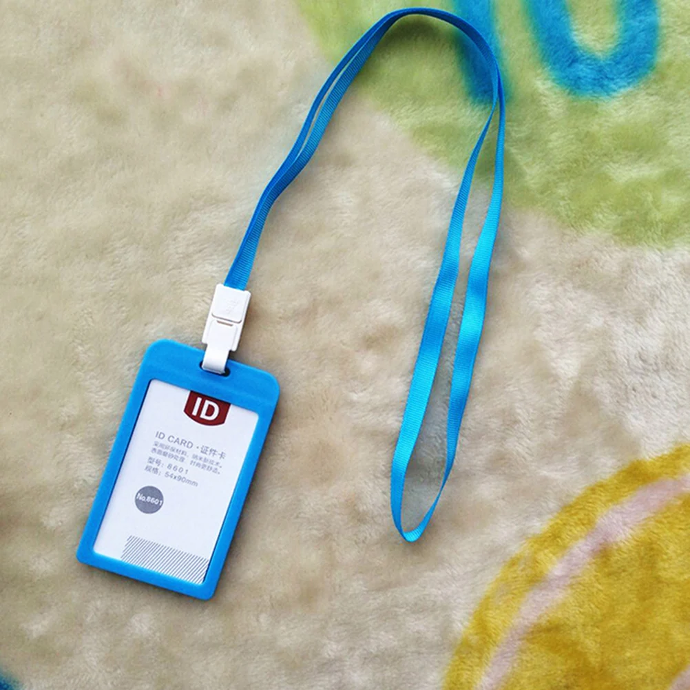 PP ID Card Holder Candy Colors Name Tag Exhibition Cards Business Badge Holder With Lanyard School Office Supplies - Color: sky blue