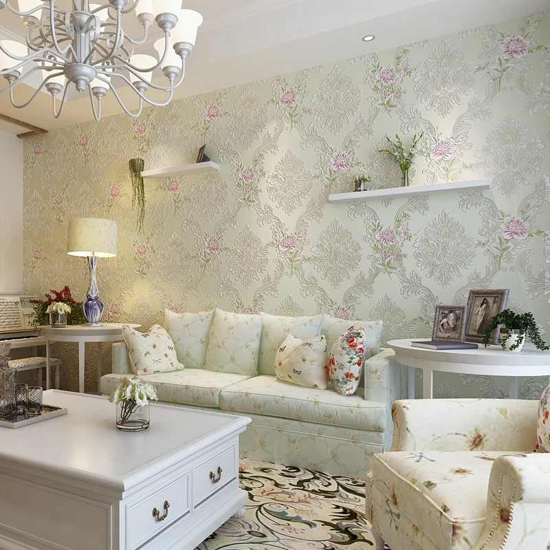 

NewEuropean Pastoral Damascus 3D Stereo Bronze Flower Nonwoven Wall papers Living Room Bedroom Restaurant Background Wallpaper