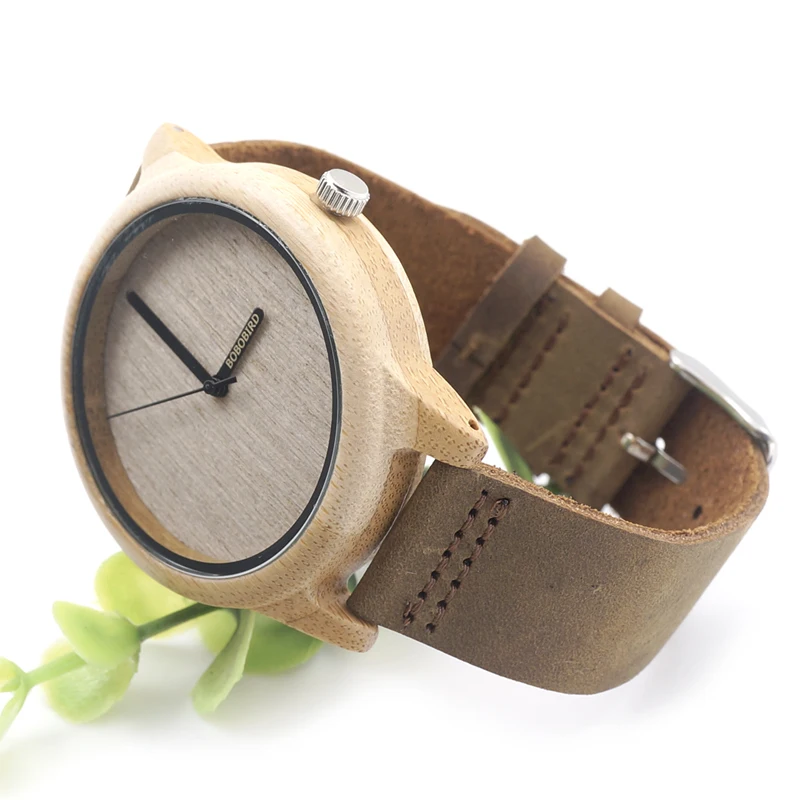 BOBO BIRD A22 Bamboo Wood Watch Men Simple Quartz Wristwatch 20mm Leather reloj para hombre