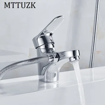 

MTTUZK Chrome Brass Shower Set Hot and Cold Mixer Double Handle Shower Deck Mounted Bathtub Faucet Shower Set Free Shipping