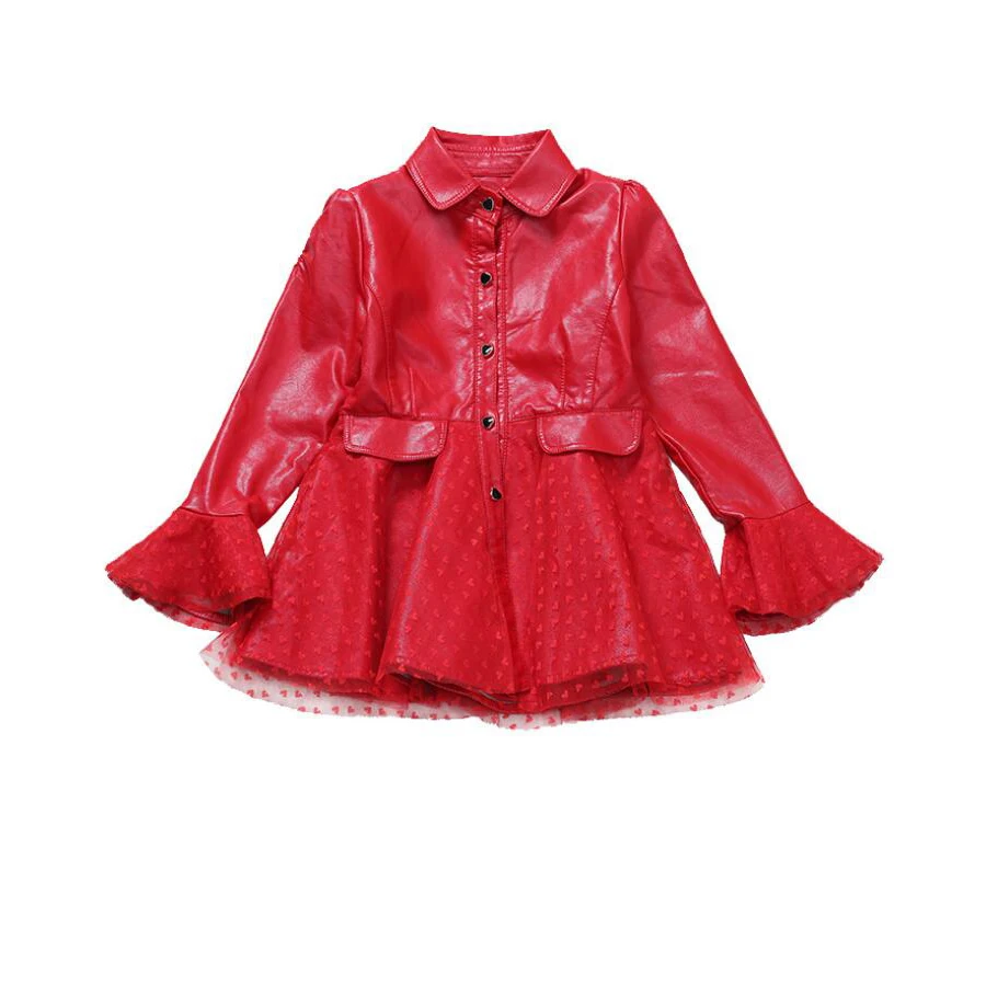 Пальто для девочек; детская куртка из искусственной кожи; детская верхняя одежда; Одежда для девочек с длинными рукавами; модная мотоциклетная куртка для девочек; красные кожаные куртки