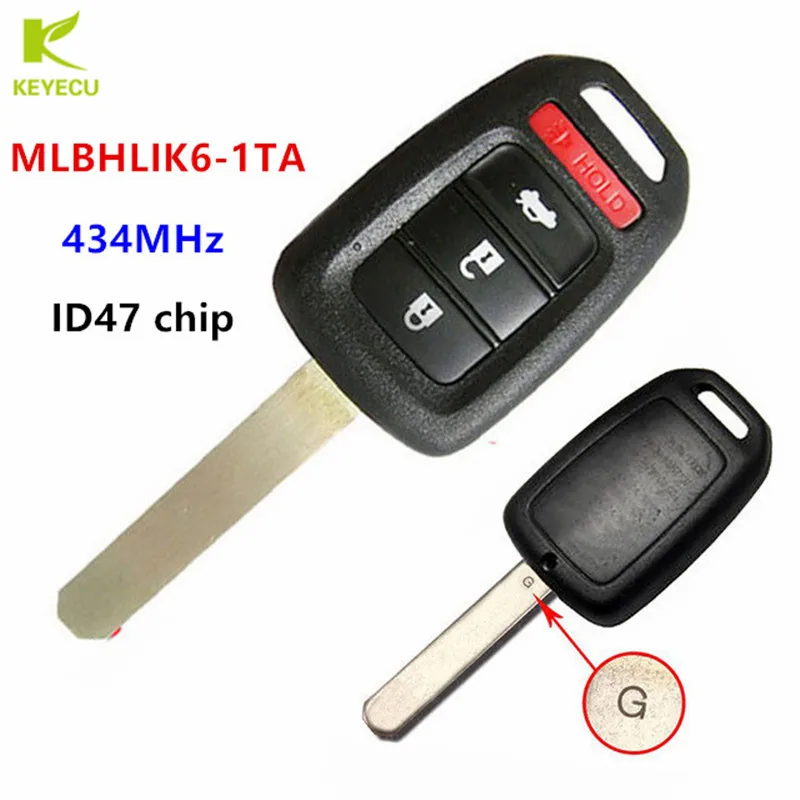 Запасной Новый дистанционный ключ KEYECU 434 МГц с чипом ID47 для 2016 Honda Accord Civic LX FCC