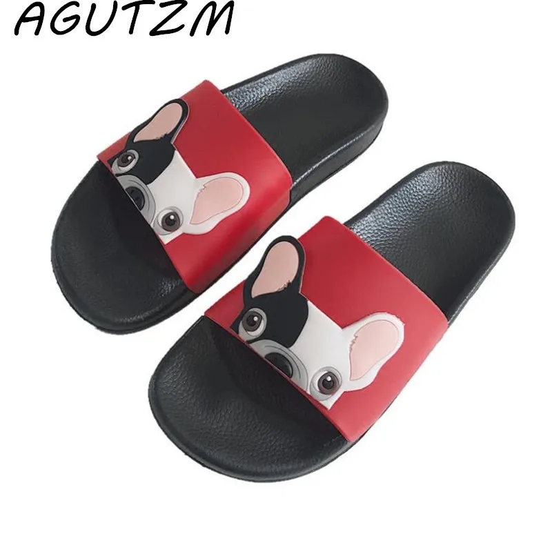 

AGUTZM Summer Pvc Slippers For Women Open Toe Cartoon Cute Bulldog Print Anti Slip Flip Flops Fashion Indoor Woman Shoes