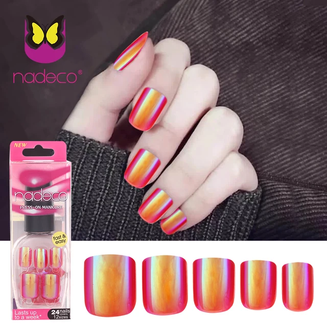 Nadeco Chrome Holographic Luxury Press On Nails Pre Glued In Nadeco Chrome Holographic Luxury Press On Nails Pre Glued