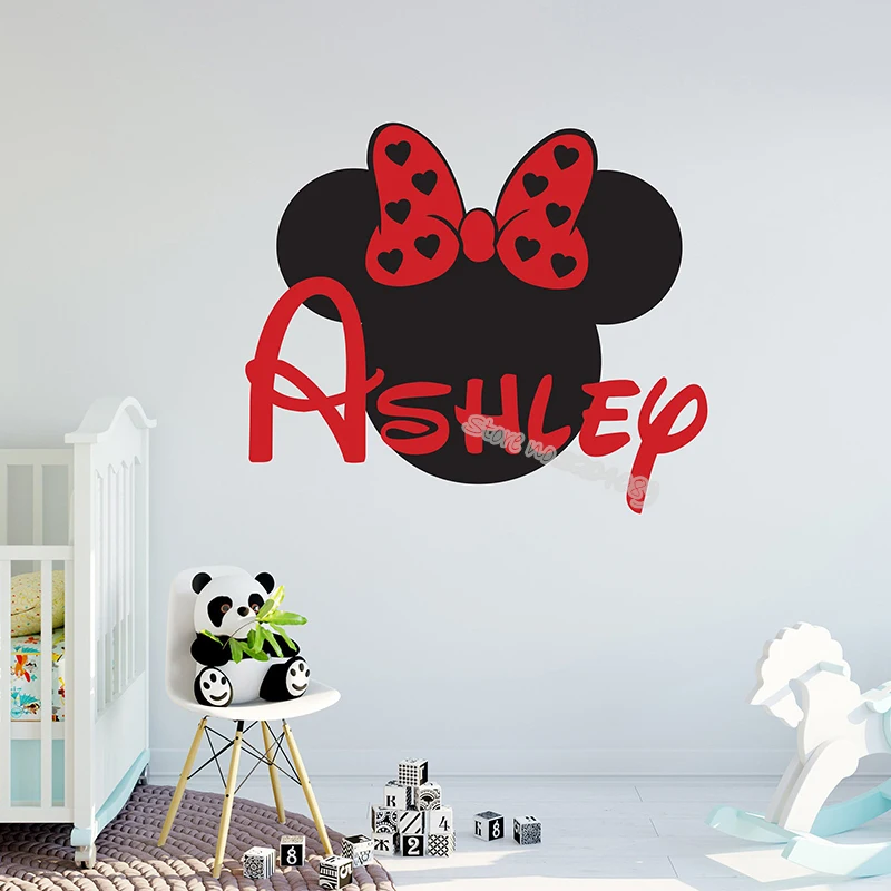 

Personalized Minnie Mouse Custom Names Wall Decal Nursery Name Sign Removable Girl Kids Room Decor Mural Stickers Muraux EB586