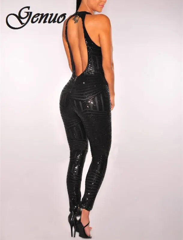 Genuo Popular Gold Sequins Jumpsuit Romper Summer Women Glitter Halter Open Back Party Jumpsuit Female Overalls Clubwear Genuo Popular Gold Sequins Jumpsuit Romper Summer Women Glitter Halter Open Back Party Jumpsuit Female Overalls Clubwear