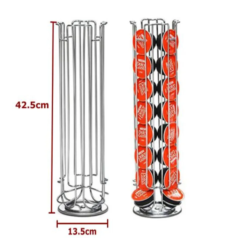 Высокое качество, металлический держатель для кофейных капсул, башня, Хромированная Подставка, хранение кофейных капсул, полка для капсул