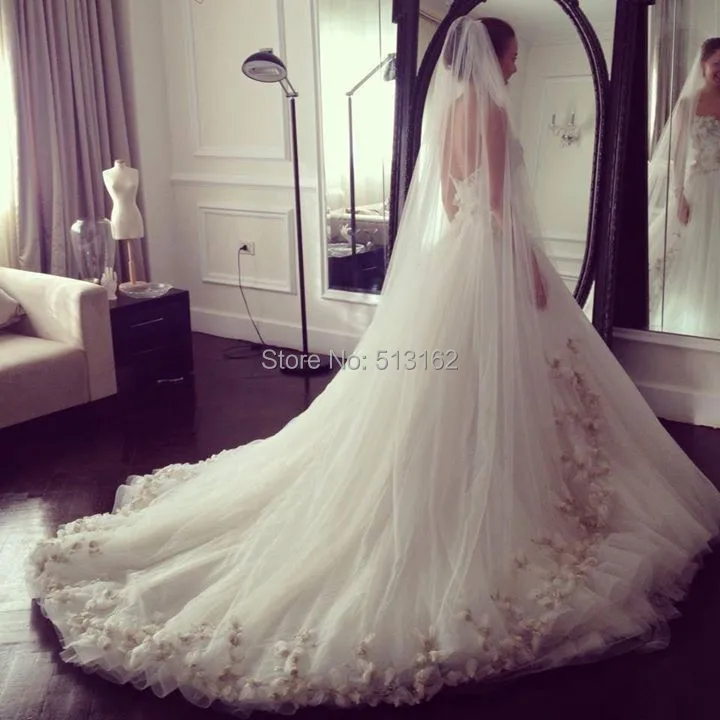 Luxurious Bridal Gown A-Line Strapless Court Train Afghan Bridal Chic Flowers Beading Tulle Long Wedding Dresses 2015 (3).jpg