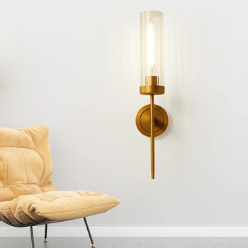 

LED Modern Brass Wall Lamp Sconce Ribbed Glass Vintage Retro Copper Wall Light RH Sconces Balcony Home Lighting Luminaire WA012