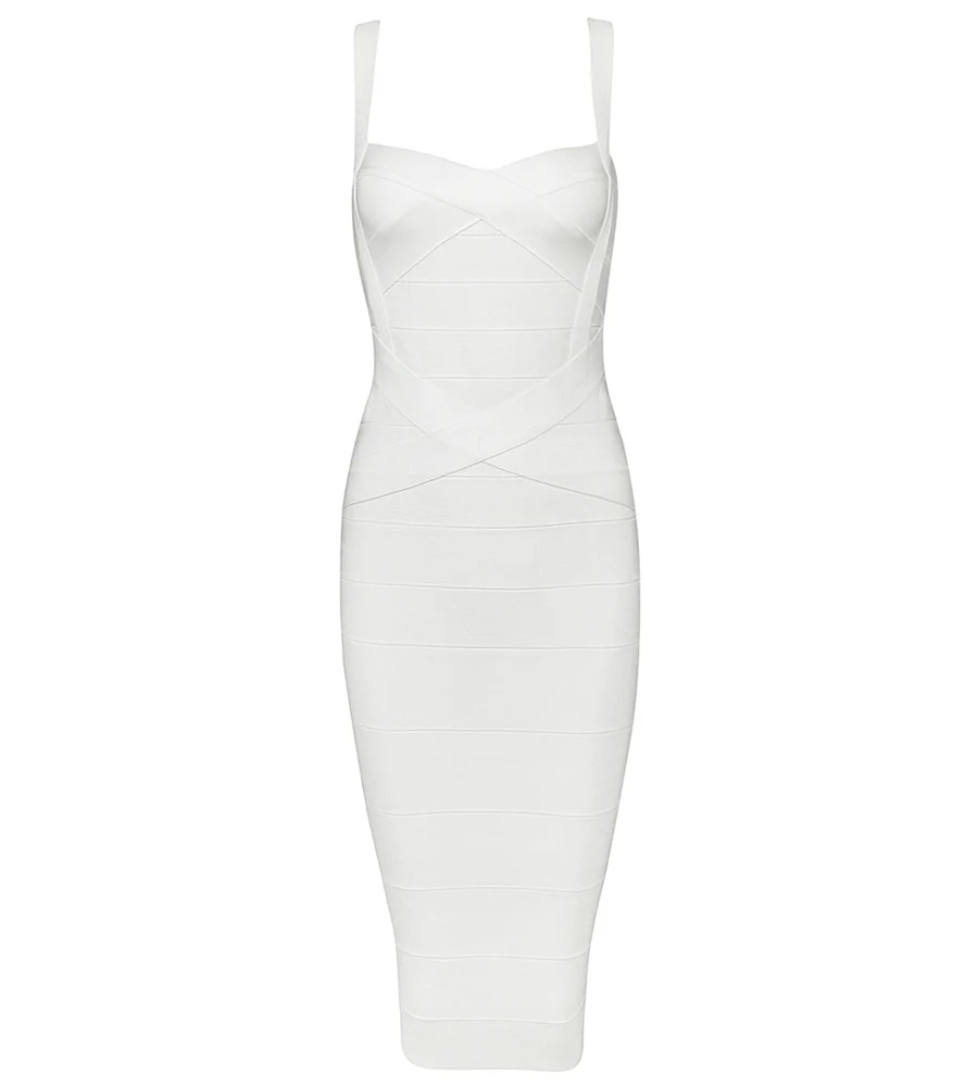 INDRESSME, женское Бандажное платье миди, сексуальное облегающее Клубное платье на бретельках, Платья для вечеринок, Vestidos - Цвет: white
