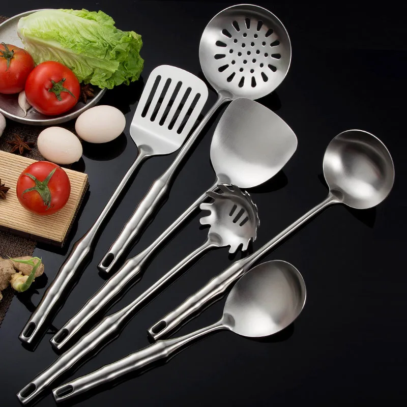 

6Pcs/Set 304 Stainless Steel Cooking Tool Sets Slotted Spoon Turner Pasta Server Kitchenware Kitchen Utensil Accessory Cookware