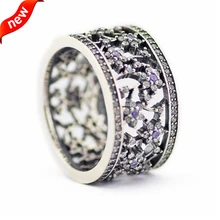 Compatible con Estilo Europeo No Me Olvides con Flor CZ Anillos de Plata para Las Mujeres 925 Joyería de Moda Plata FLR15084