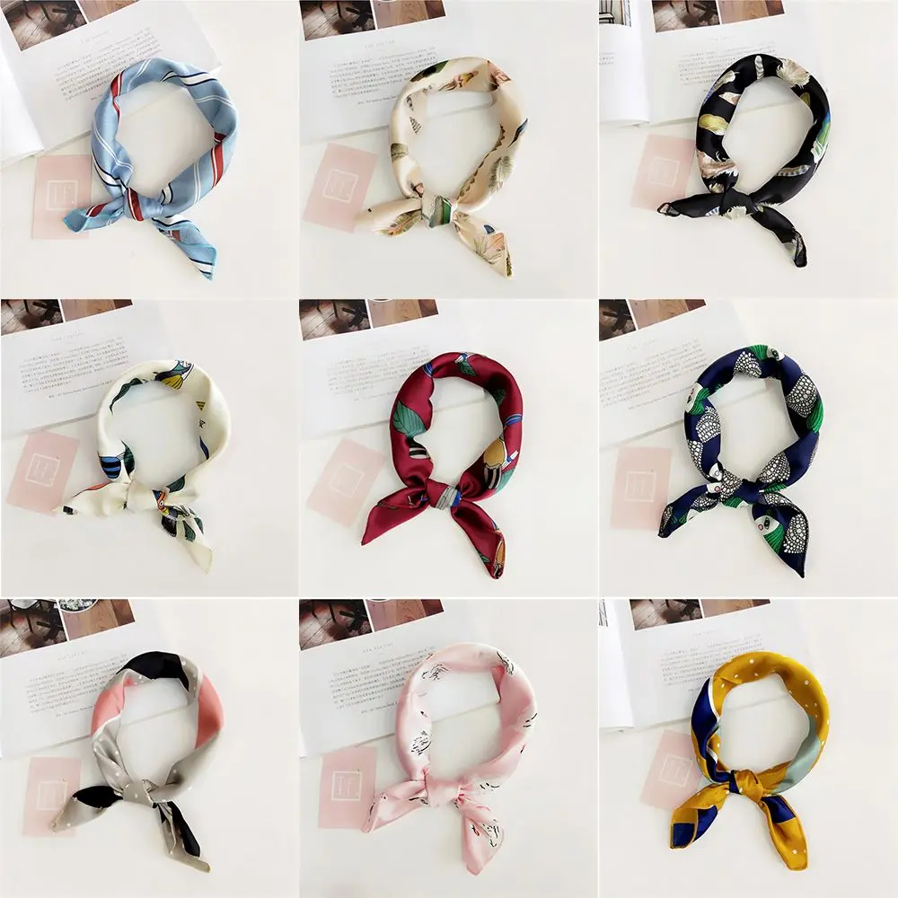 

1PC Elegant Women Square Silk Head Neck Feel Satin Scarf Skinny Retro Hair Tie Band Small Fashion Square Scarf