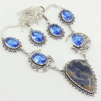 

Sodalite & Tanzanites Necklace Earing Silver Overlay over Copper, 50cm , N3144