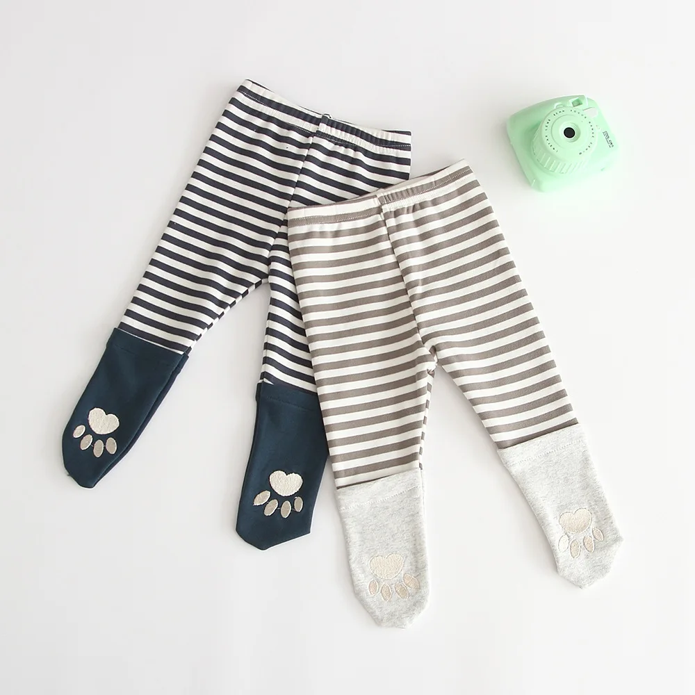 Новое поступление осенних хлопковых колготок с вышивкой в полоску для маленьких девочек; детские леггинсы в Корейском стиле