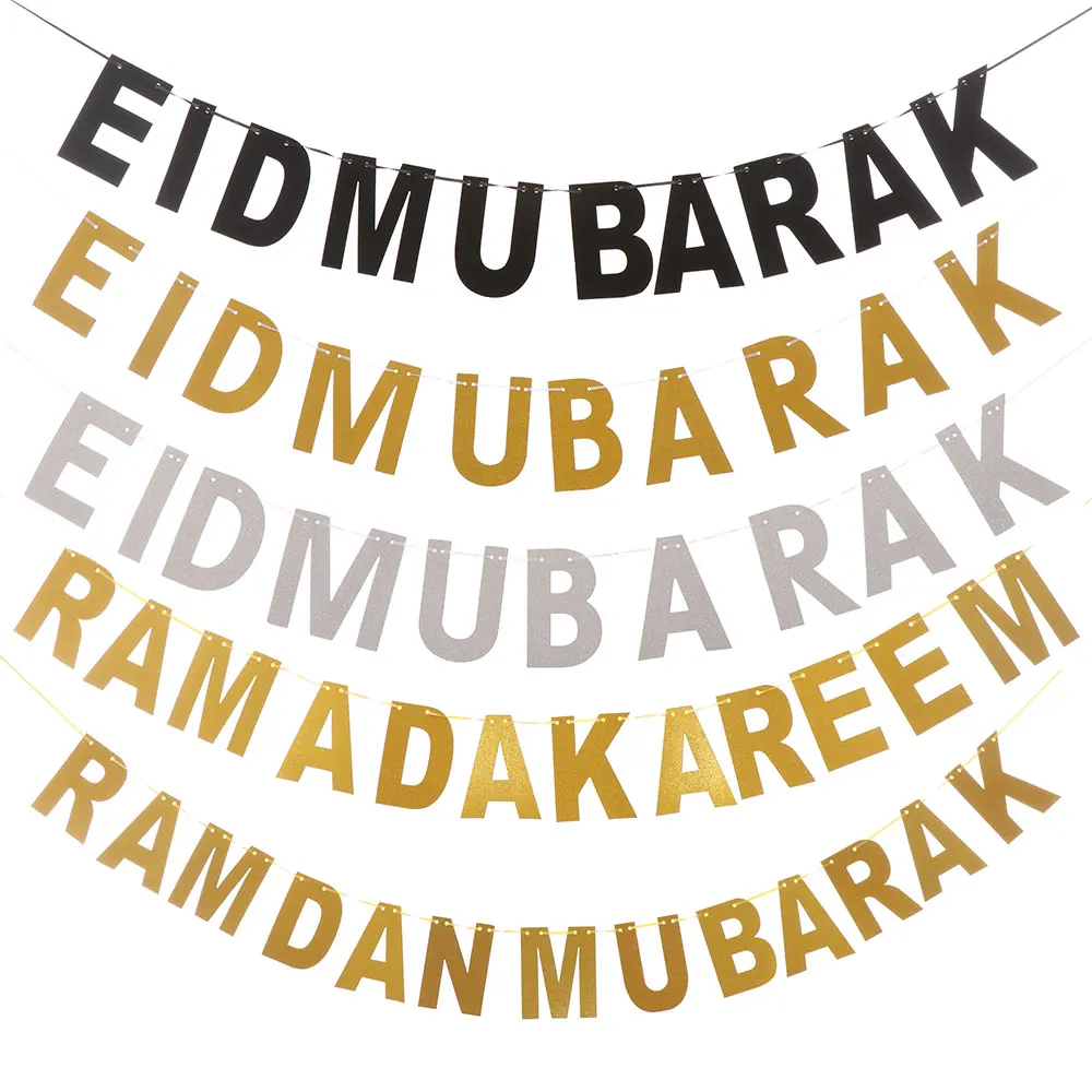 1 комплект EID MUBARAK бумажный баннер Рамадан украшение для дома гирлянда мусульманский фестиваль Рамадан золотой черный баннер для праздника Ураза-байрам