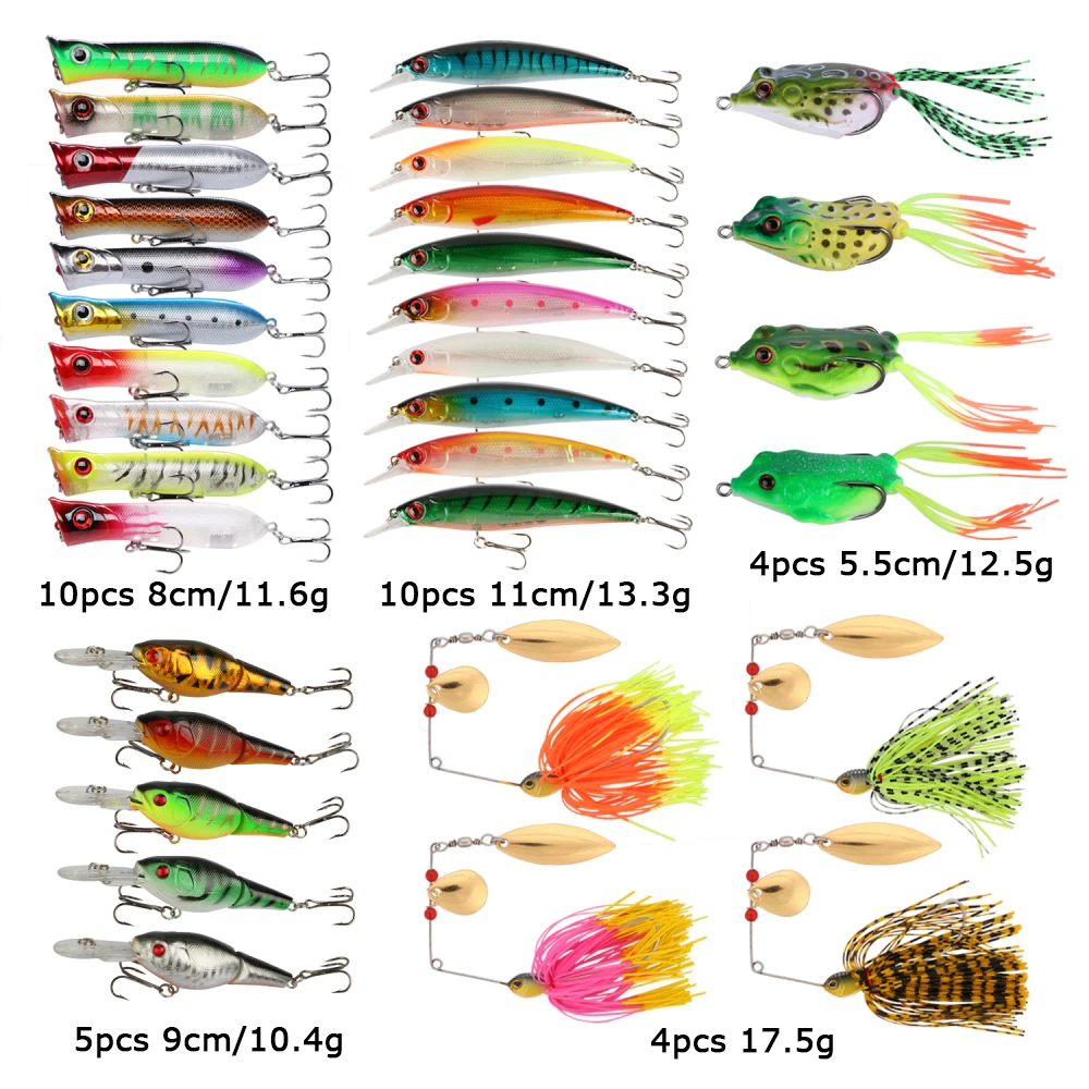 Goture 33 шт. Рыболовная Приманка Minnow Поппер Crankbait Спиннербейт приманка лягушка