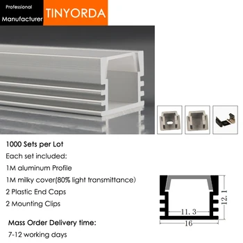 

Tinyorda 1000Pcs (1M Length) Led Alu Profile Led Channel Profil for 11mm LED Strip Light 1M LED Profile Alu Profile channel