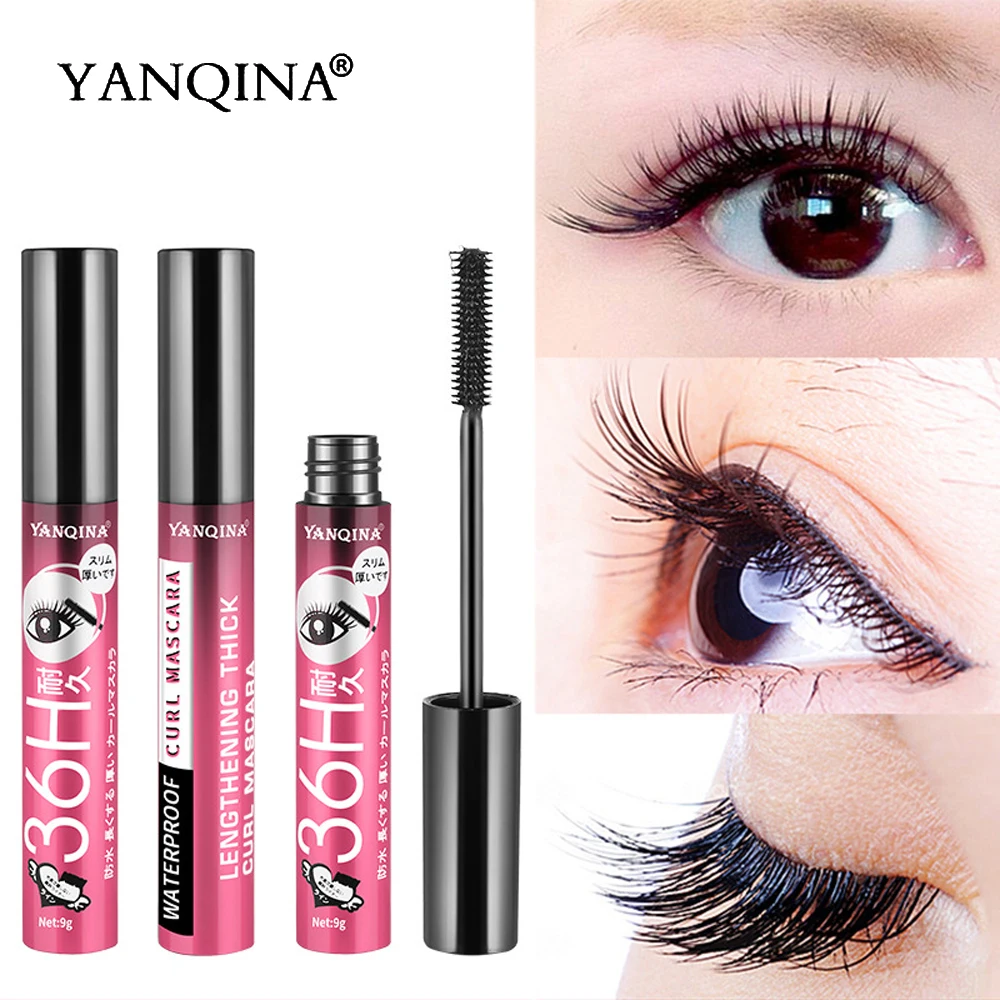 

YANQINA 36H Black Waterproof Mascara Silk Fiber Lash 3D Makeup Eyelash Extension Black Thick Lengthening Cosmetic Eye Lashes