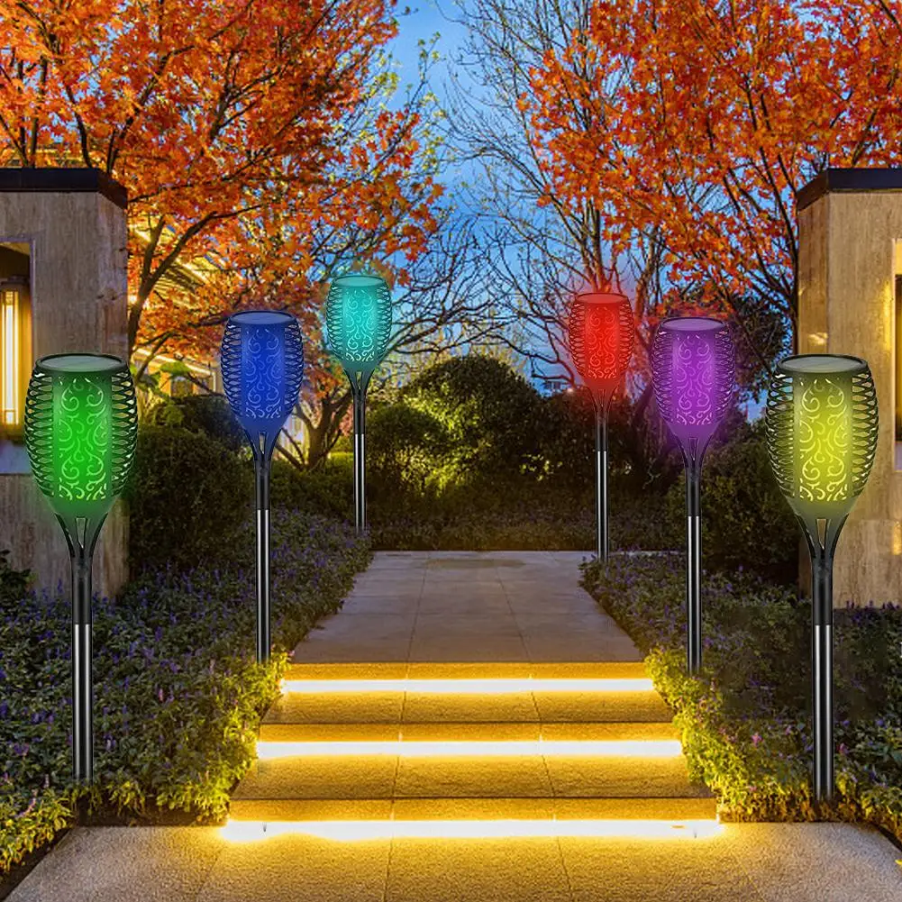 

96 LEDs Solar Light RGB Flame Lamp Light Control Torch Flame Flickering Waterproof Outdoor Garden Pathway Landscape Lighting