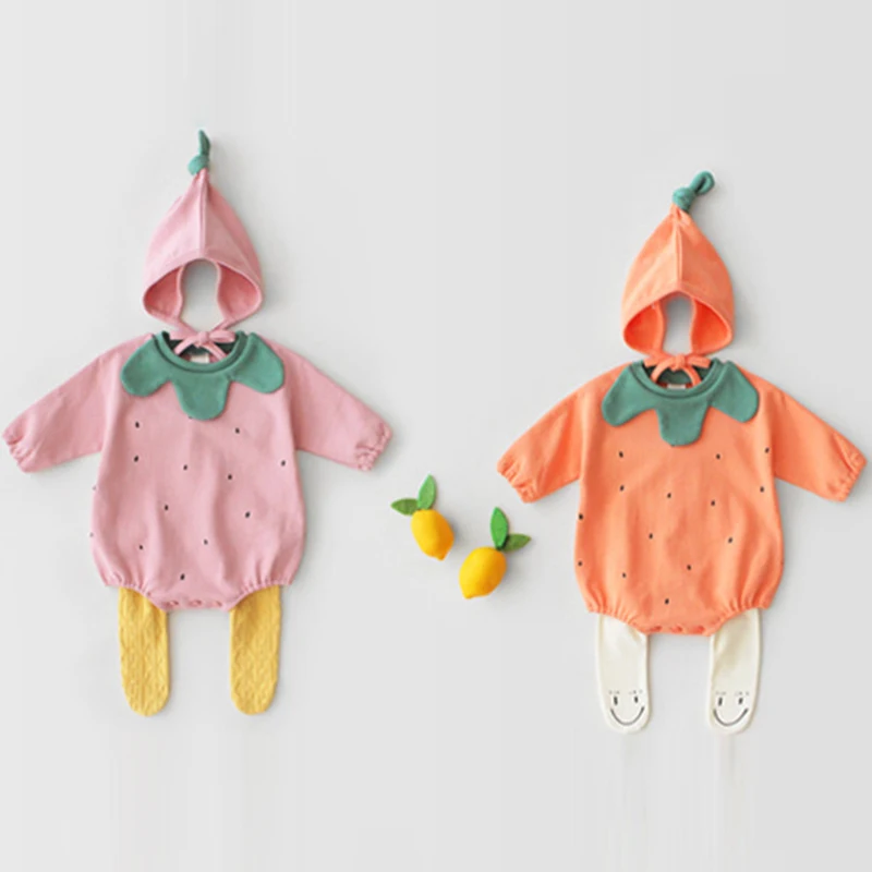 2019 الربيع رومبير الرضع مولود جديد الفتيان والفتيات طفل لطيف اليقطين شكل القطن طويل الأكمام + قبعة حللا طفلة الملابس