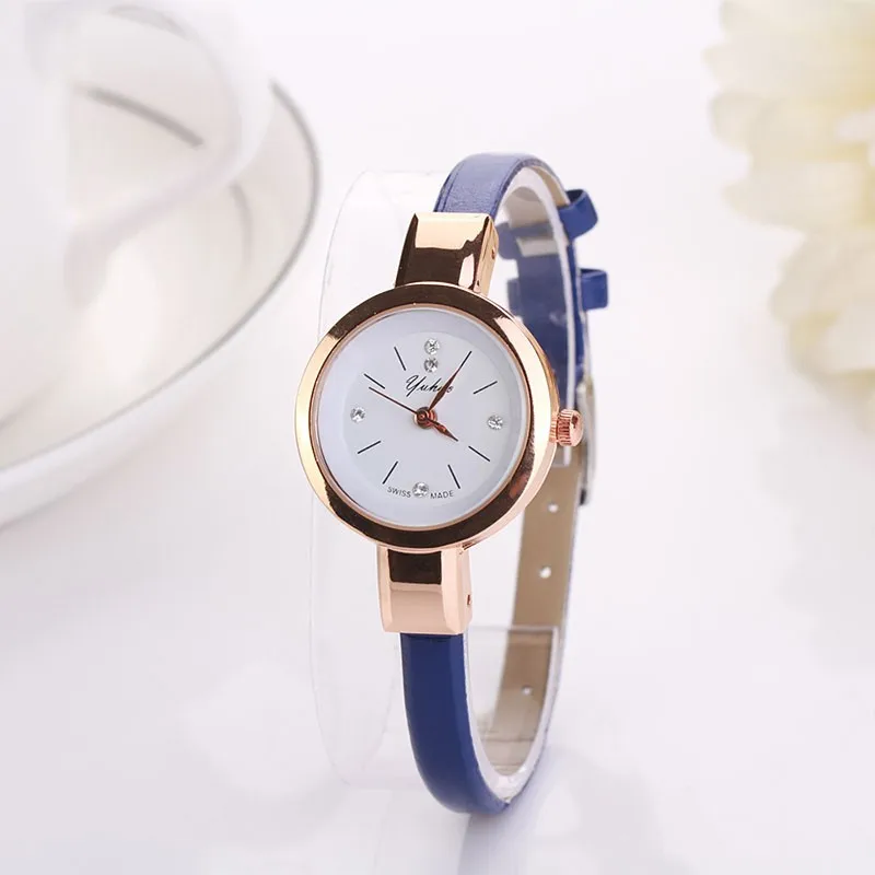 

Simple New Women Watch Quartz PU Leather Ladies Wristwatch Thin Clock Girl Gift Blue Coffee