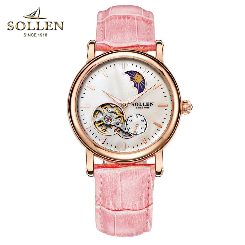 Лидирующий бренд SOLLEN женские часы с циферблатом автоматические механические