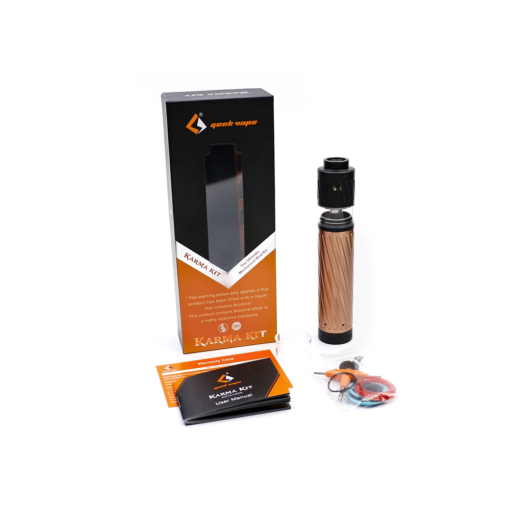 

original GeekVape Karma Kit come with black ring mechanical mod and 2-in-1 atomizer RDTA and RDA designed for vapers
