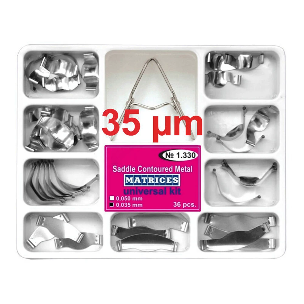 

Dental Saddle Contoured Metal Matrices Matrix 36 pcs with Springclip