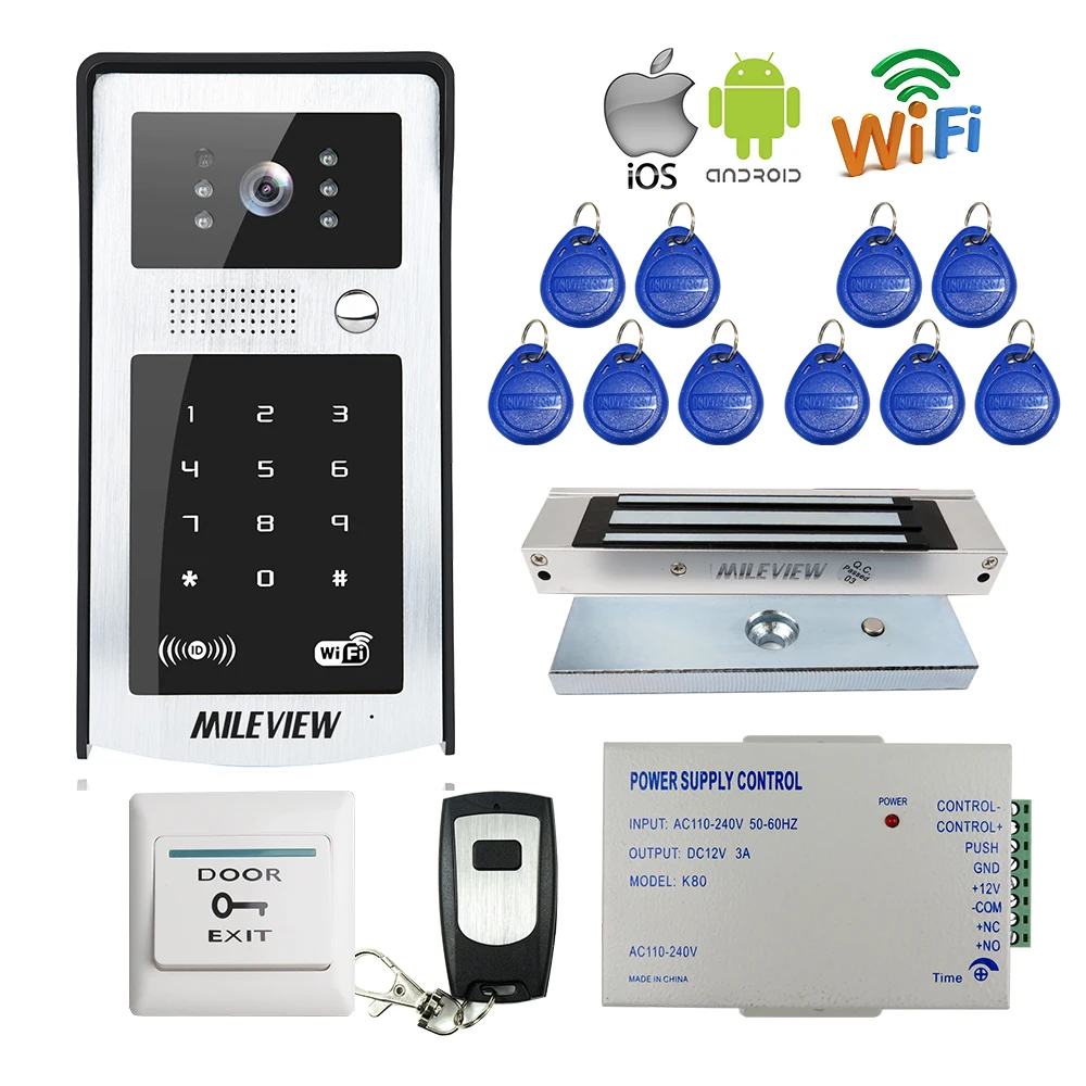Acheter LIVRAISON GRATUITE RFID Code Clavier Wifi 720 P Vidéo Porte Téléphone Interphone Caméra Extérieure pour Android IOS Téléphone + Électromagnétique serrure