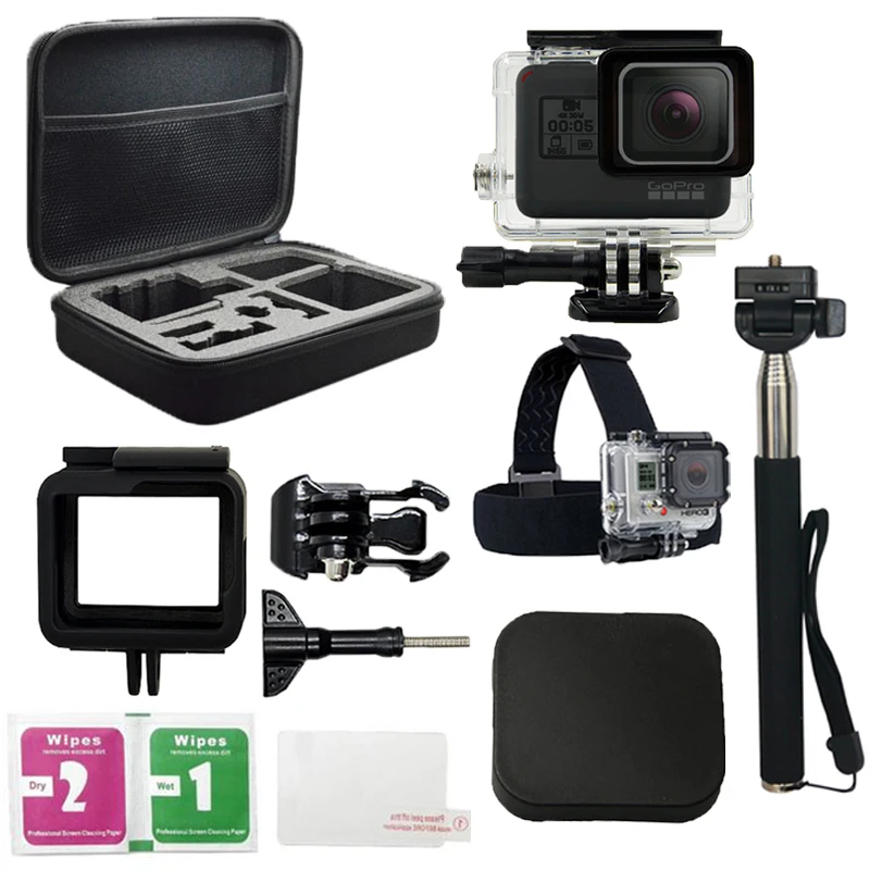for Go Pro Hero 5 Kit 45M Waterproof Case+Lens Cover+Storage Bag+Head