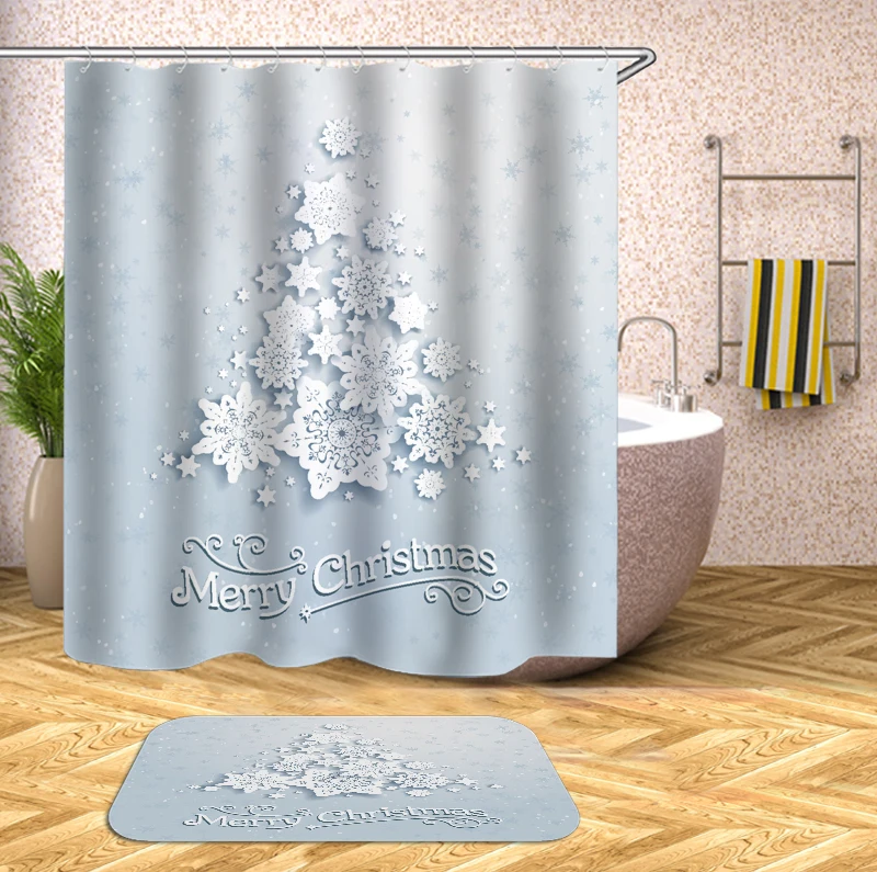 

Merry Christmas shower curtain bathroom curtain 3d shower curtains flower Fabric christmas art shower curtain waterproof