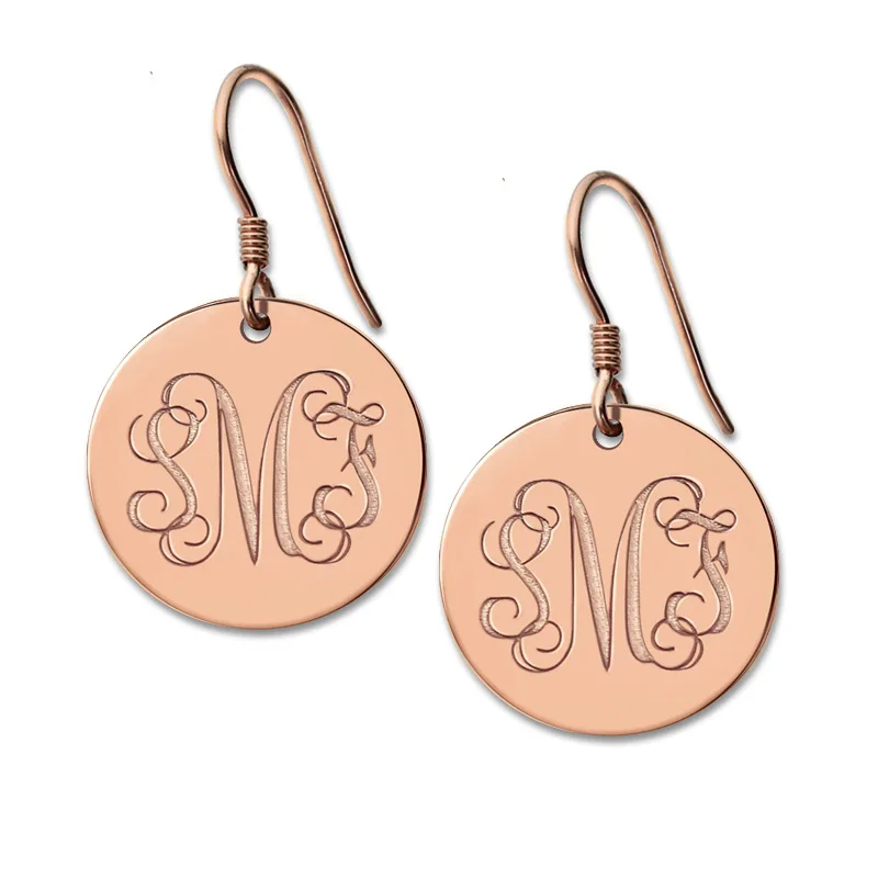 

Freeshipping--Personalized Round Monogram Earrings Silver Engraved Monogrammed Initials Earrings 3 Letter Nameplate Earring