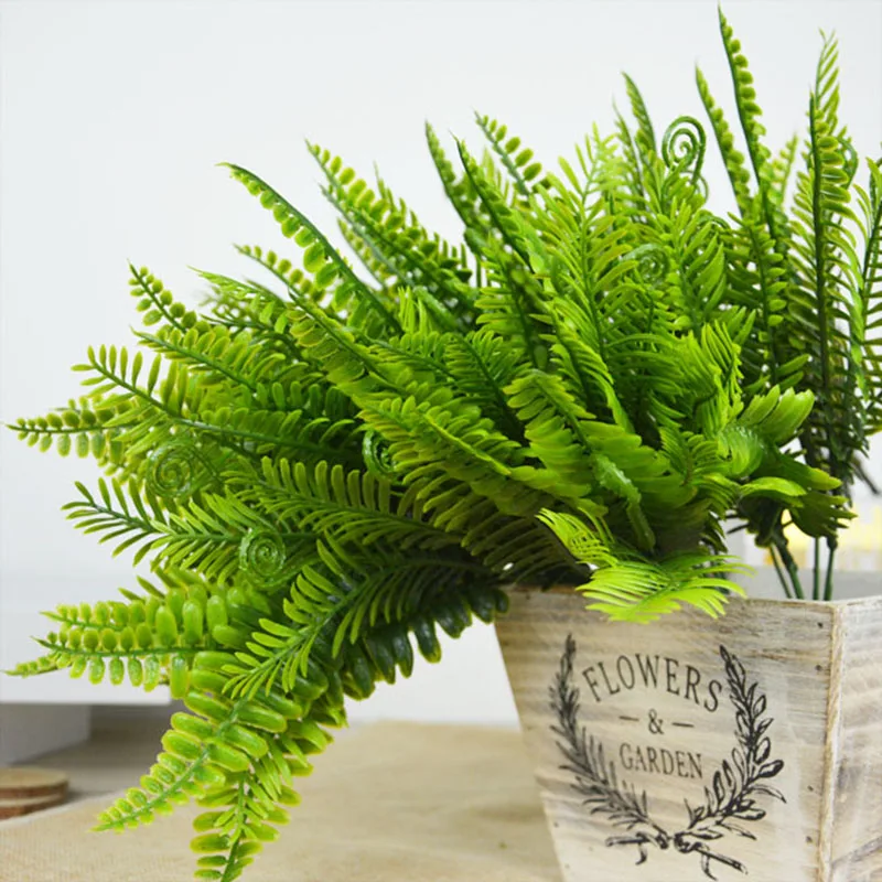 Cloth & Plastic 7 Branches Green Fake Lifelike Plants Floral Decor Artificial Persian Leaves Leaf Grass Flower Garden Decoration