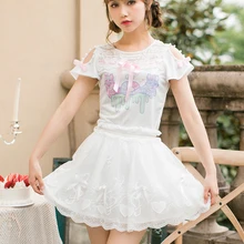 Милая юбка принцессы в стиле «лолита»; яркая белая кружевная юбка из мягкой шифоновой ткани с бантом и высокой талией; C22AB7105