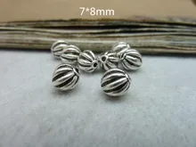  Free Shipping-100 Alloy Stopper Bead Pumpkin Charm Beads 7*8mm Antique Silver Tone Fit diy Bracelet & Necklace & Bangles Jewelry 