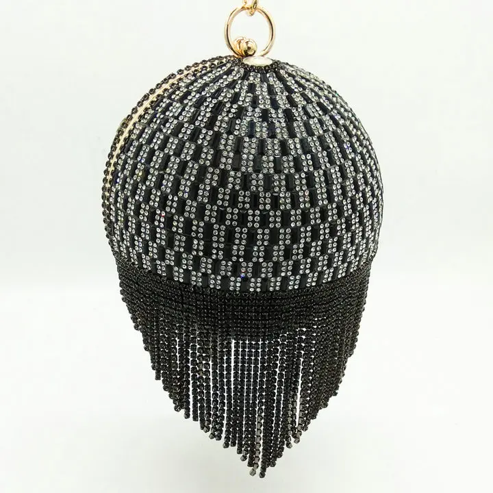 Женский вечерний клатч из страз, золотистая металлическая сумочка с кисточками из кристаллов, свадебная сумка через плечо, с браслетом на руку, кошелек - Цвет: Black Crystal Bag