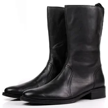 Высококачественные черные зимние ботинки на молнии; мужские повседневные ботинки; ботинки из натуральной кожи; ботинки в байкерском стиле