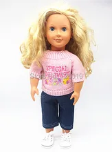 Free shipping Hot 2016 new style popular American girl dolls clothes T shirt jeans suit p62