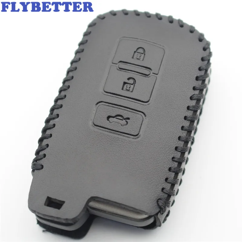 

FLYBETTER Genuine Leather 3Button Keyless Entry Smart Key Case Cover For Toyota 12Camry/Avalon/V50 Without Keychain L475