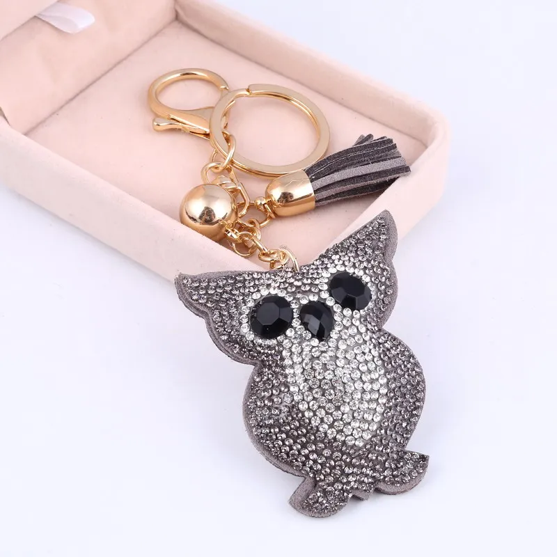 New Pretty Owl Rhinestone Crystal Key Ring Chain Bag Charm Pendant Gift 