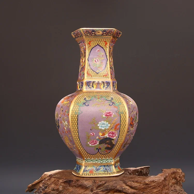 

Qing Yong Zheng Enamel Hexagon Vase Jingdezhen Antique Chinese Porcelain Collection Of Antique Retro Ornaments