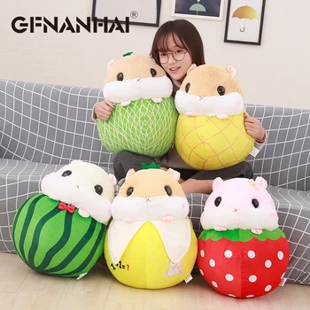 

1pc 32cm cute hamster turn to fruit plush toy stuffed soft kawaii plush pillow strawberry watermelon shaped doll kids gift
