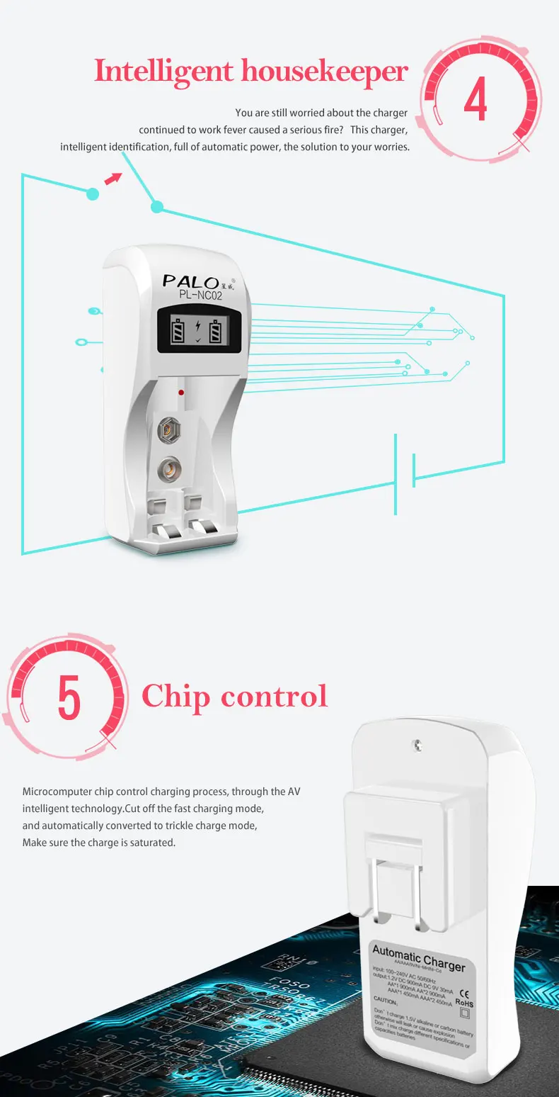 PALO зарядное устройство 2 слота nimh nicd зарядное устройство для aa aaa 9 в 6F22 аккумуляторная батарея с ЖК-дисплеем