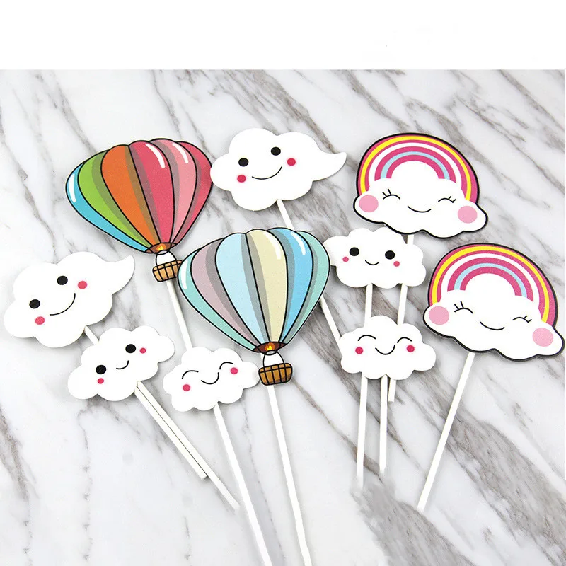 

5Pc Cute Cloud Colorful Balloons Rainbow Happy Birthday Party Bachelorette Party Cake Topper Baby Shower Cake Decorating Tools.Q