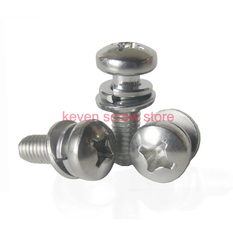

Free Shipping 100pcs/Lot M2.5x6 304 Stainless Steel combination of pan head screw screw+Flat washer+Spring washer
