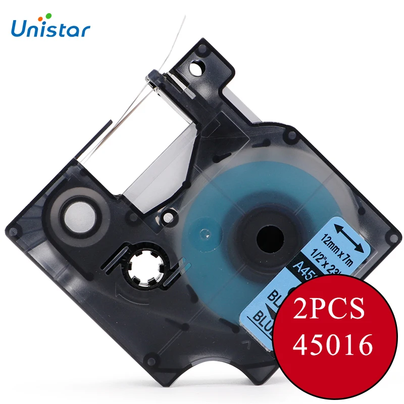 UNISTAR 2 Pieces Printer Label Ribbons 12mm Black On Blue Compatible