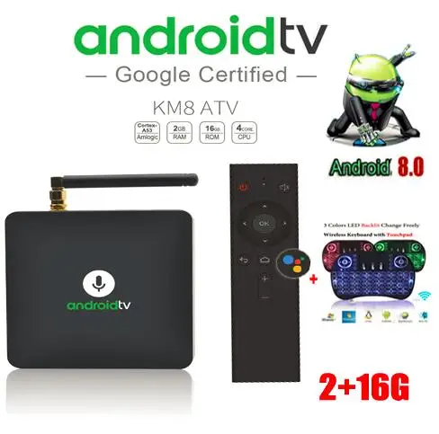 

10PCS MECOOL KM8 ATV Smart Android 8.0 tv box BT IR Voice smart TV Box Amlogic S905X 2GB+16GB optional air mouse