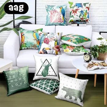 

AAG 45x45cm Pillowslip Tropical Plants Decorative Pillowcases Green Leaves Print Pillow Case Cotton Linen Lumbar pillow Covers