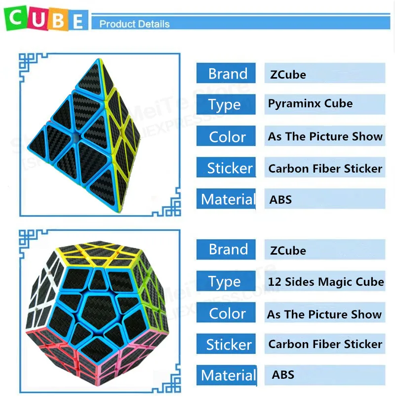 Zcube 2x2x2 3x3x3 углеродное волокно наклейка Скорость Magic speed Cube Megaminx обучающая игрушка-головоломка карбоновая волшебный куб Cubo